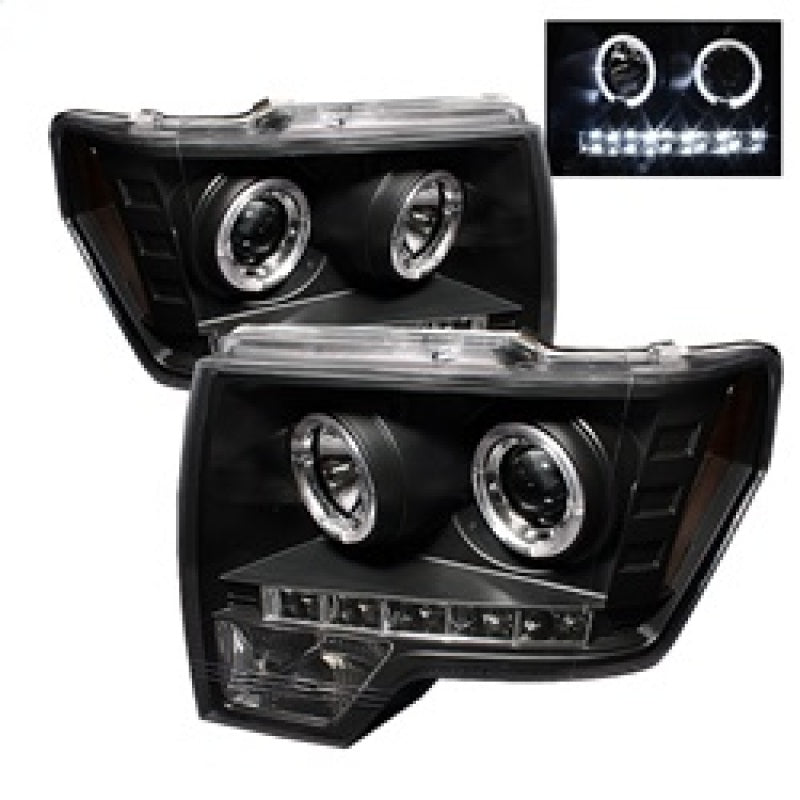 Spyder Ford F150 09 - 14 Projector Headlights Halogen Model - LED Halo LED Blk PRO - YD - FF15009 - HL - BK - R70オートパーツ【公式】
